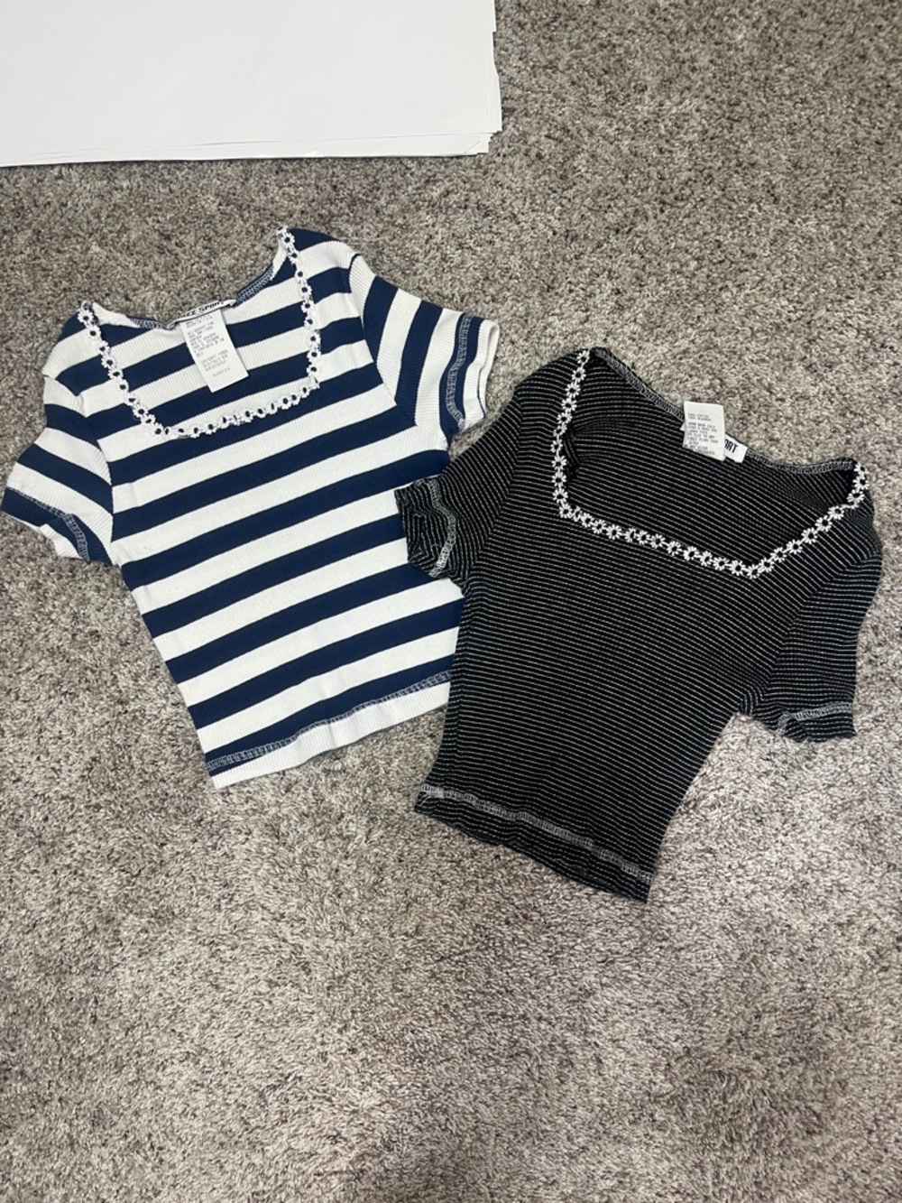 TWO Girls' Vintage Short Sleeve Crop Tees - Black w/white & Blue w/white